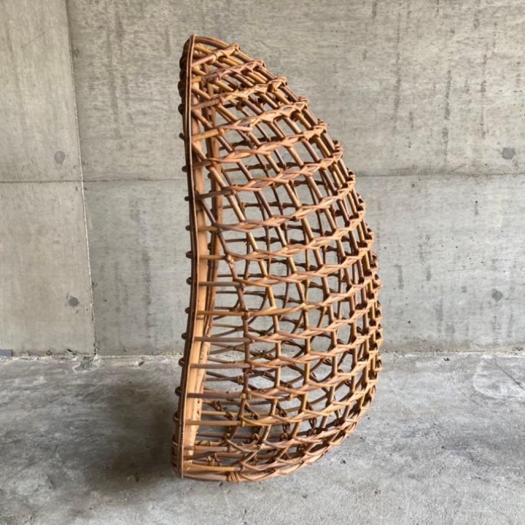 大きな竹籠 かご バスケット ハンキング 大型 竹製 古道具 インテリア レトロ