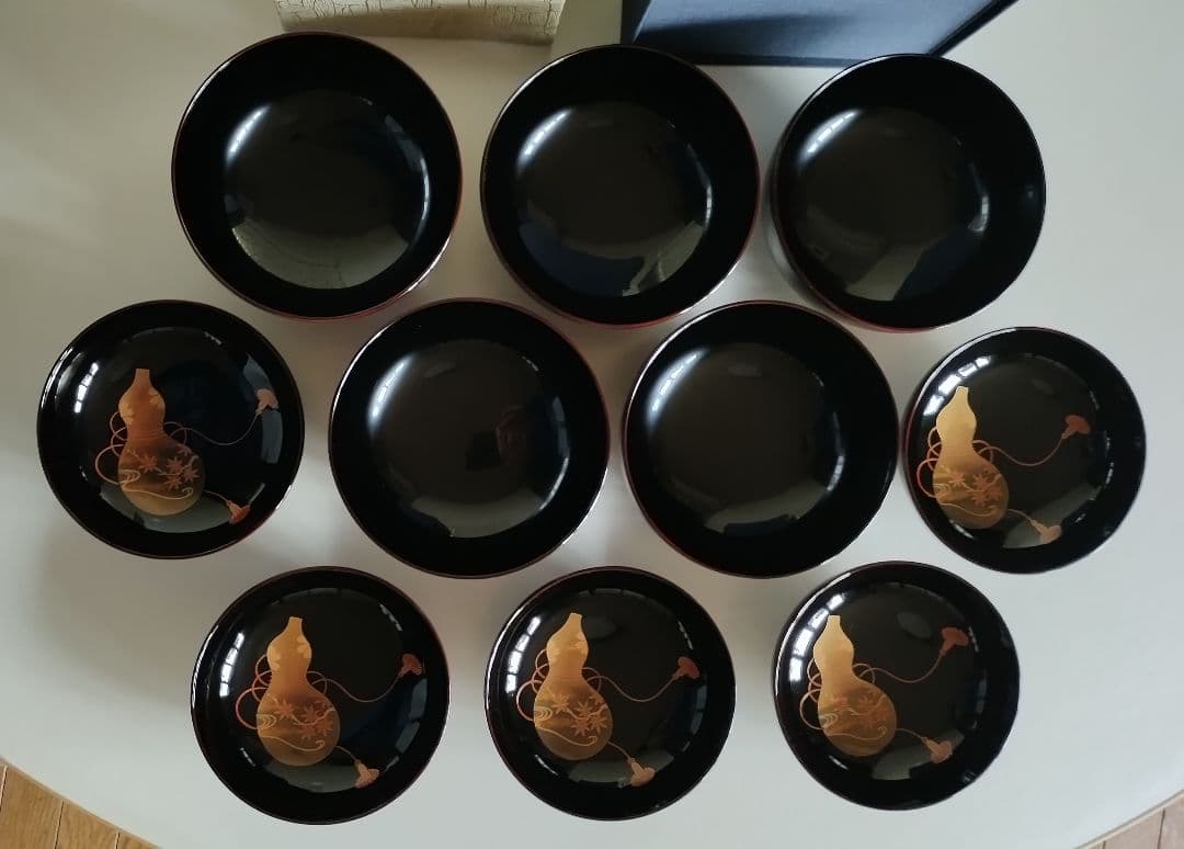 輪島塗　ひょうたん蒔絵　煮物椀　5客セット　溜塗