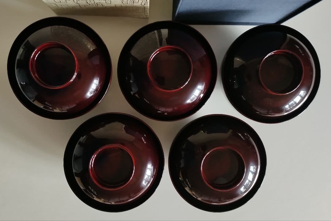 輪島塗　ひょうたん蒔絵　煮物椀　5客セット　溜塗