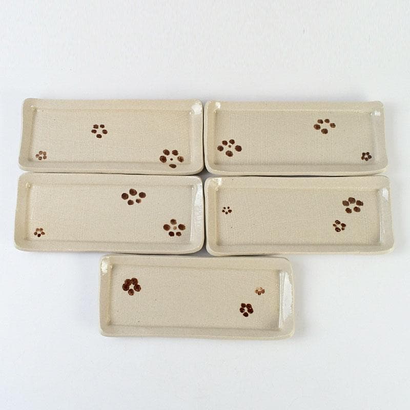 和食器　茶懐石　瀬戸焼　葵窯　灰釉長皿　五客　共布共箱　V　9584