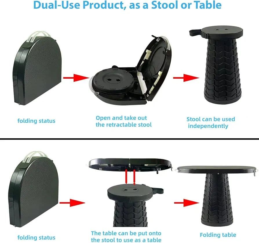 レッド 折りたたみ式テーブル スツール 2イン1 ポータブルテーブル