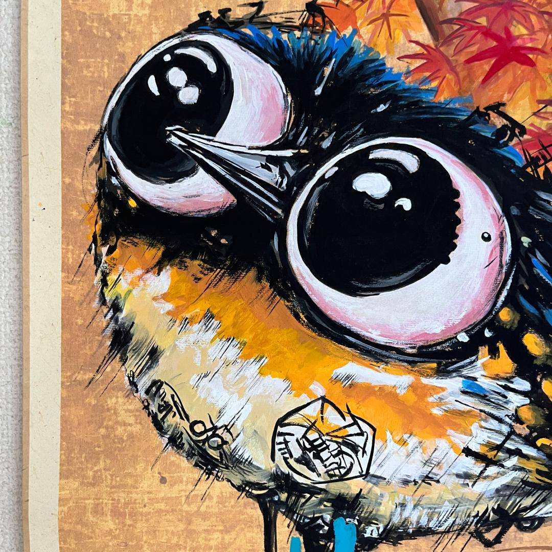 妖鳥と紅葉の掛軸