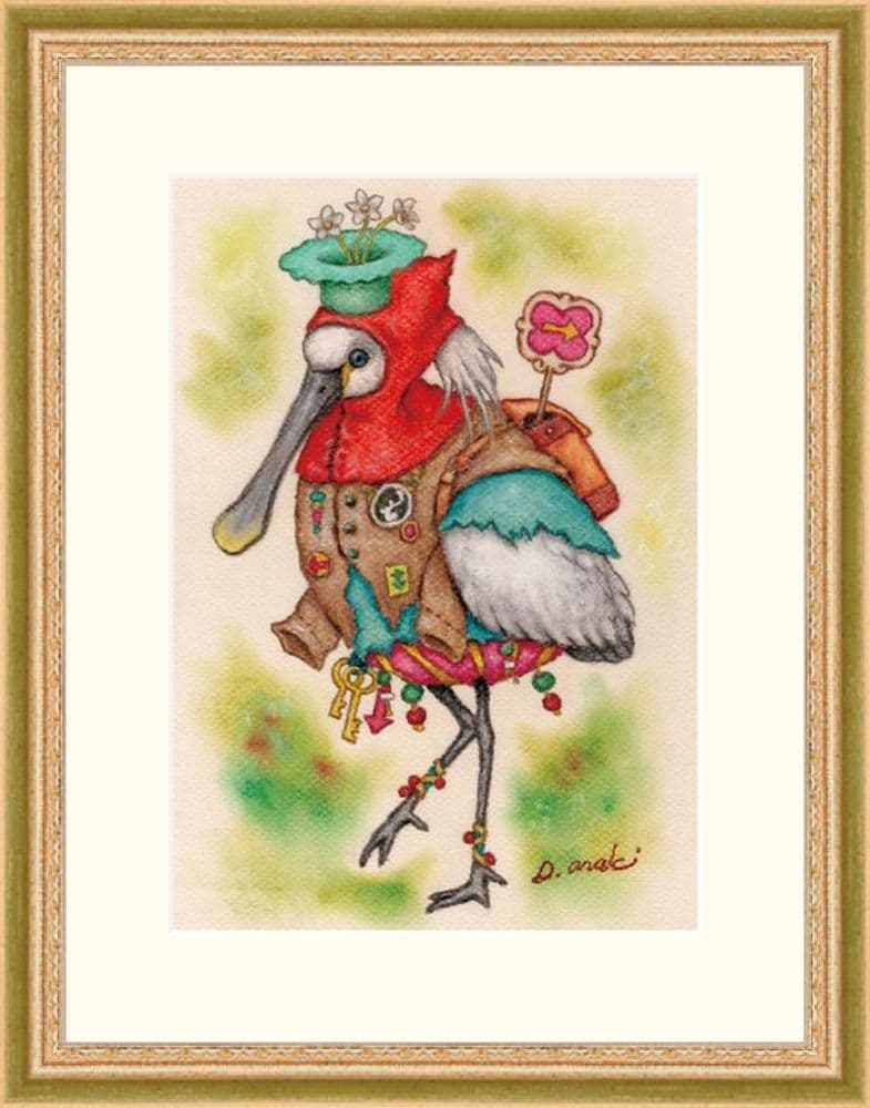 【原画】『道案内鳥』（絵画　鳥　ヘラサギ　パステル画）