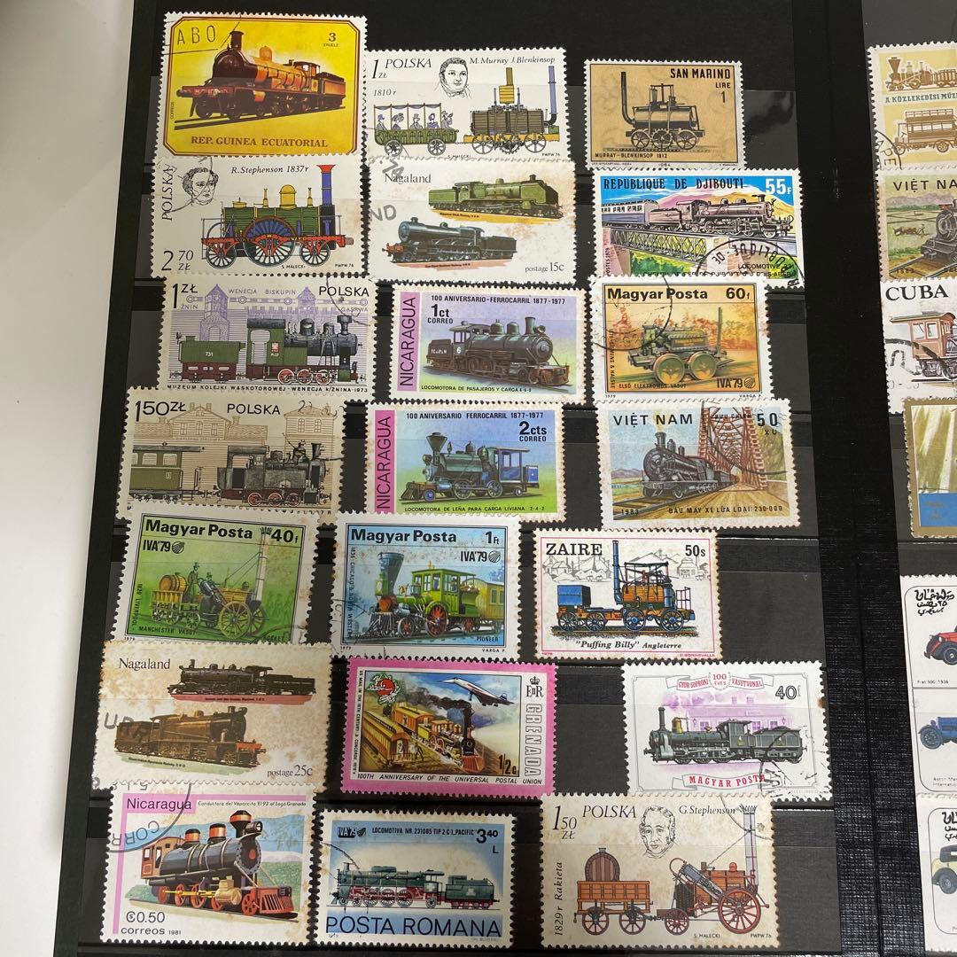 外国切手 機関車 車 船 恐竜 古代動物 100枚以上セット
