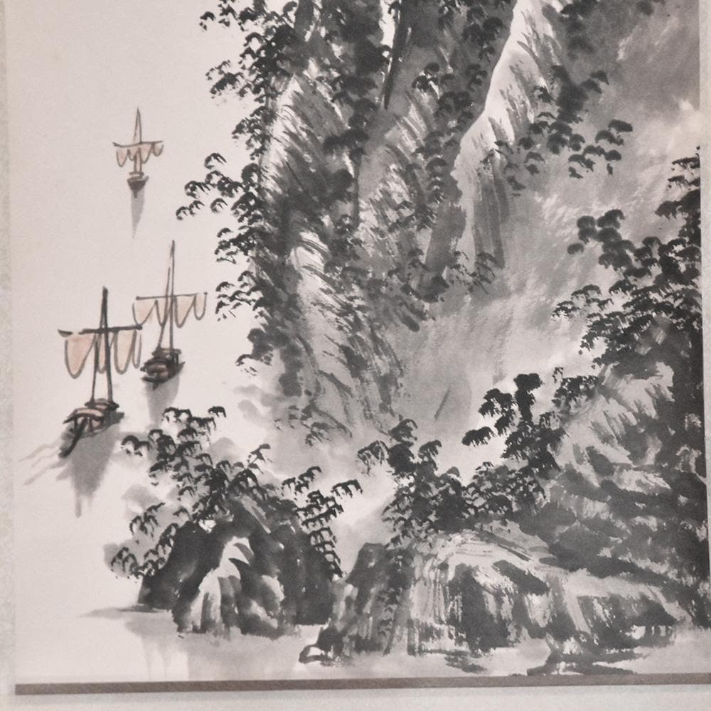 中国美術 桂林山水天下奇 丙寅春首 唐東写 山水画 水墨画 1986年 掛け軸