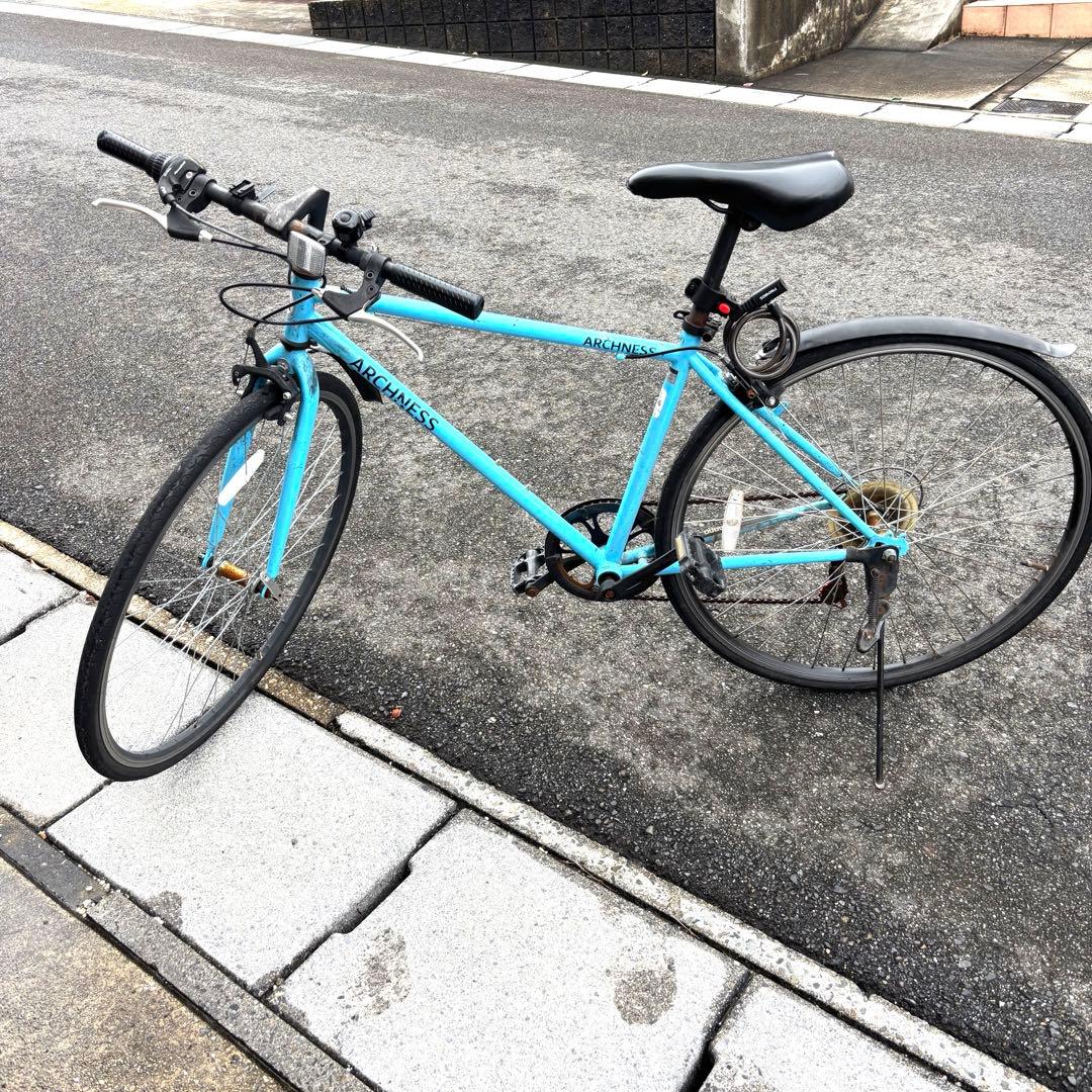 クロスバイク シティサイクル シマノ 7段変速 自転車 27インチ　ブルー　青