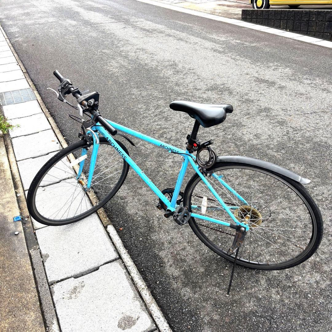 クロスバイク シティサイクル シマノ 7段変速 自転車 27インチ　ブルー　青