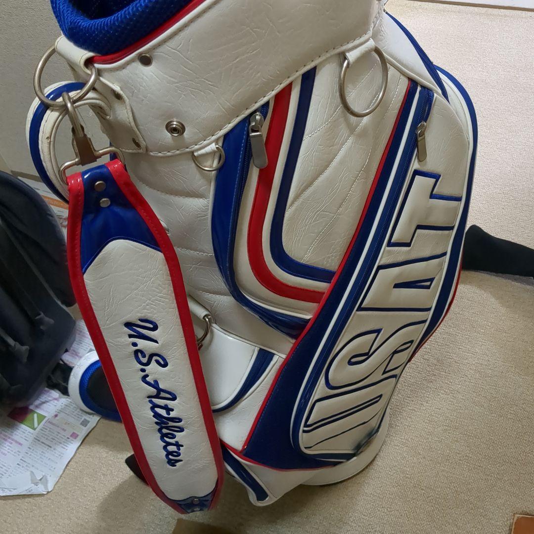 未使用に近いUSA キャディバッグ ホワイト/レッド/ブルー