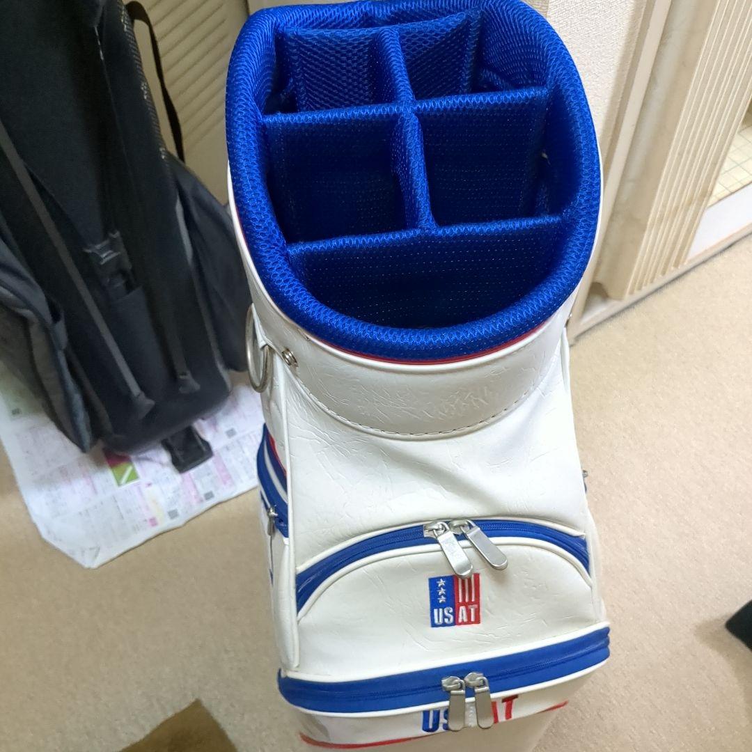 未使用に近いUSA キャディバッグ ホワイト/レッド/ブルー