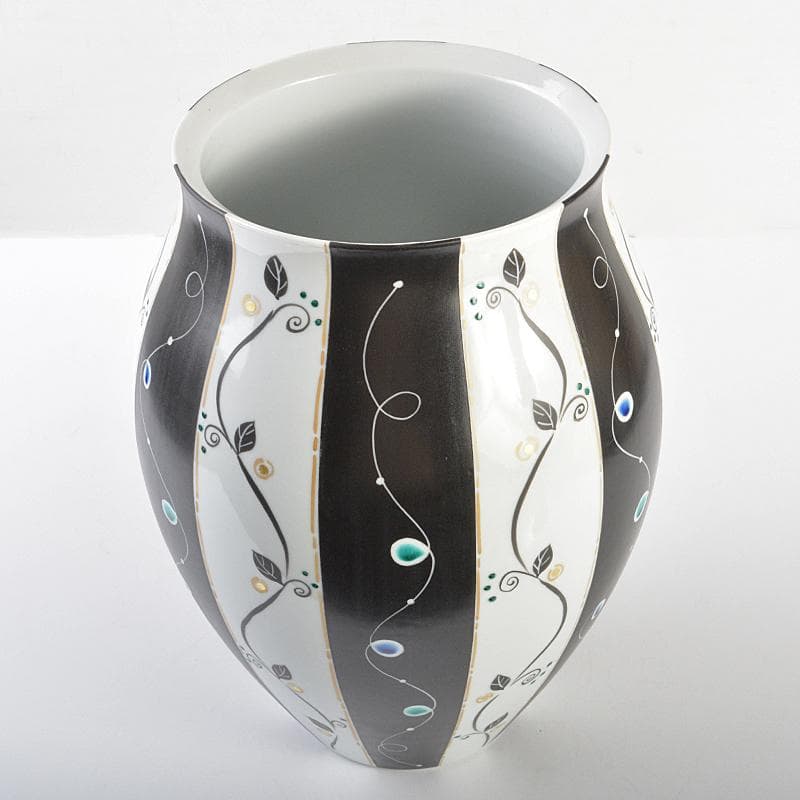 九谷焼　椿窯　吉田洋子作　黒釉金彩　花器　共布共箱　M　R6948B