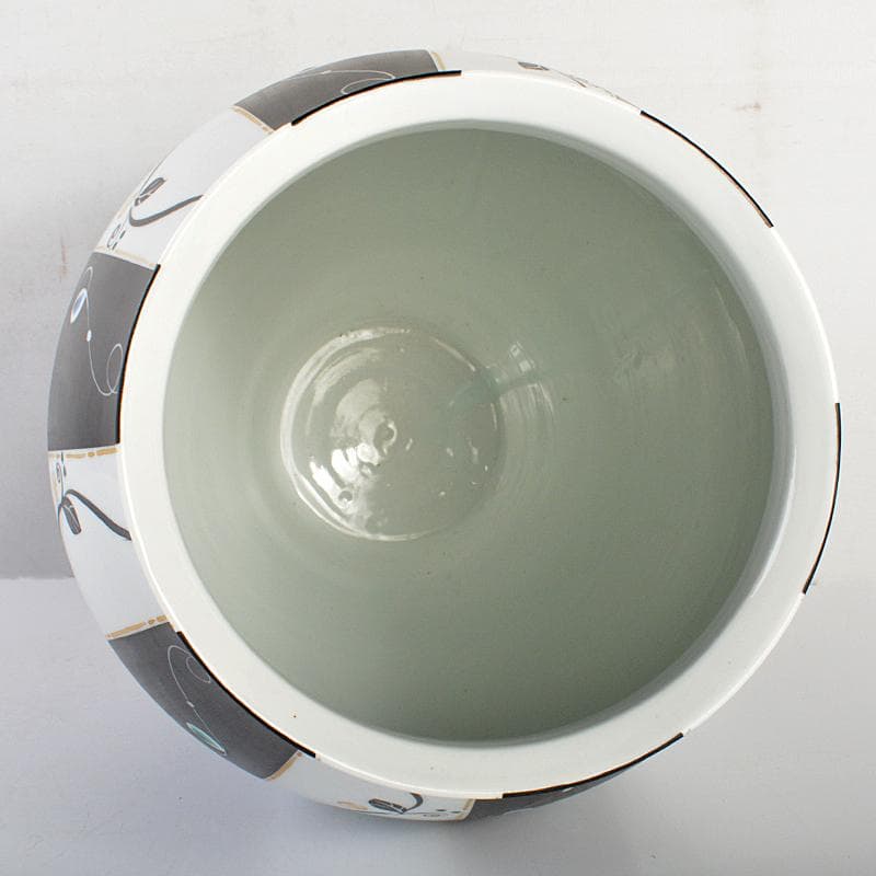 九谷焼　椿窯　吉田洋子作　黒釉金彩　花器　共布共箱　M　R6948B