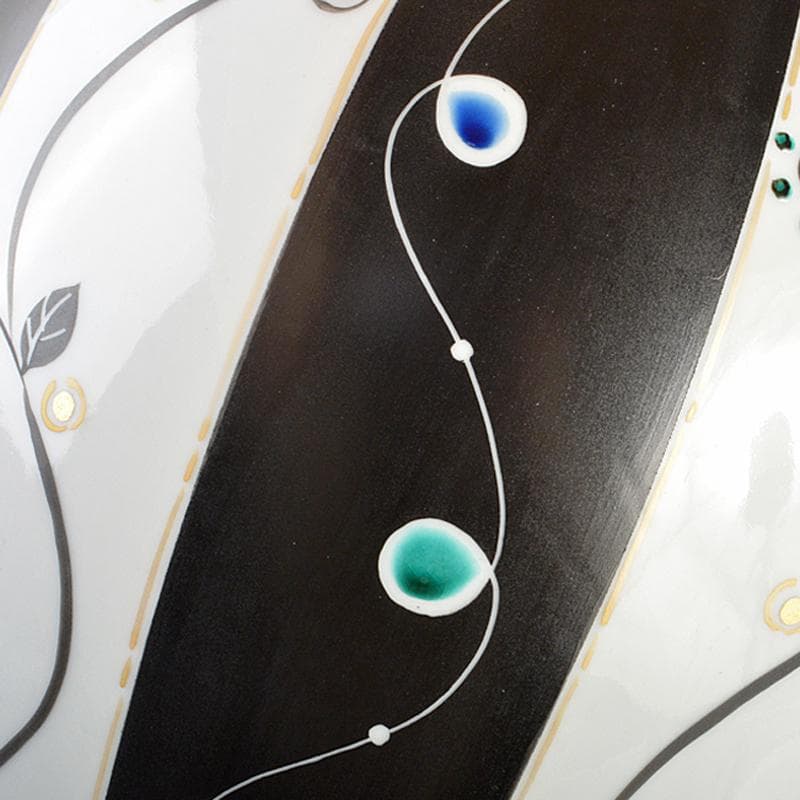 九谷焼　椿窯　吉田洋子作　黒釉金彩　花器　共布共箱　M　R6948B