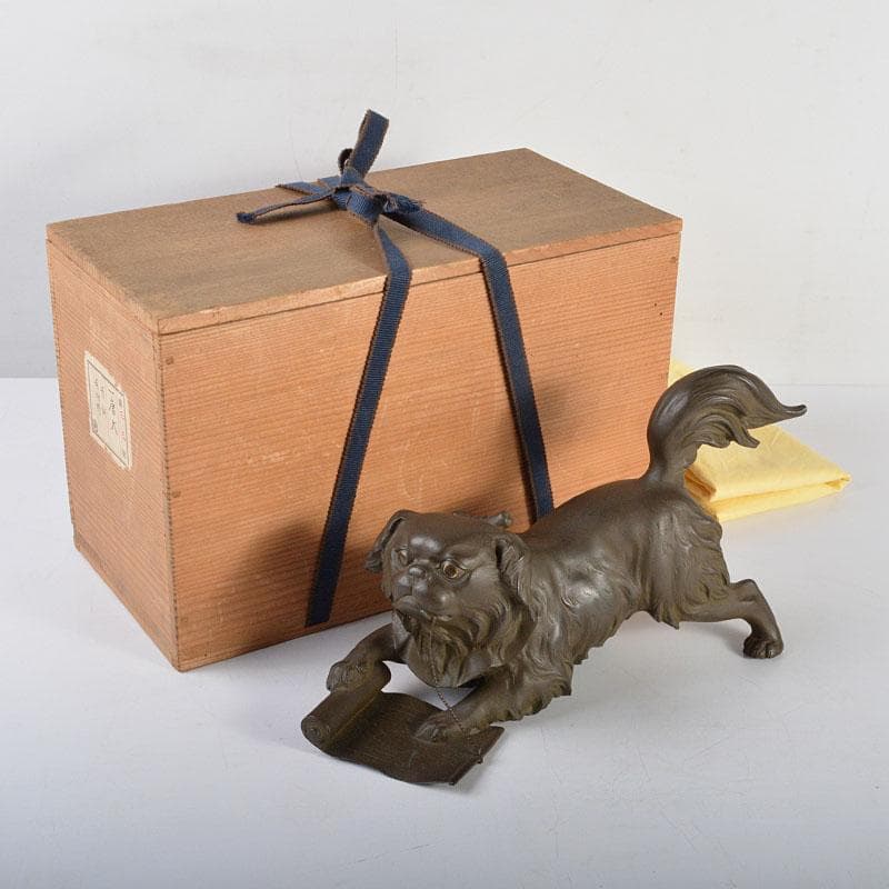 RITAO CHAN　巻物持　唐犬　獅子　置物　時代箱付　L　R4638B