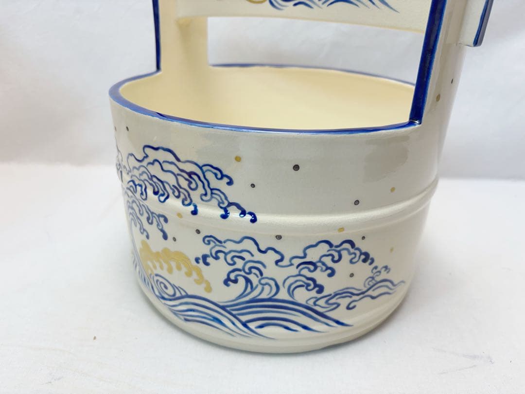 ほぼ未使用 茶道具 暁山作 古清水波 手桶水指 底印 水差し 共布 共箱