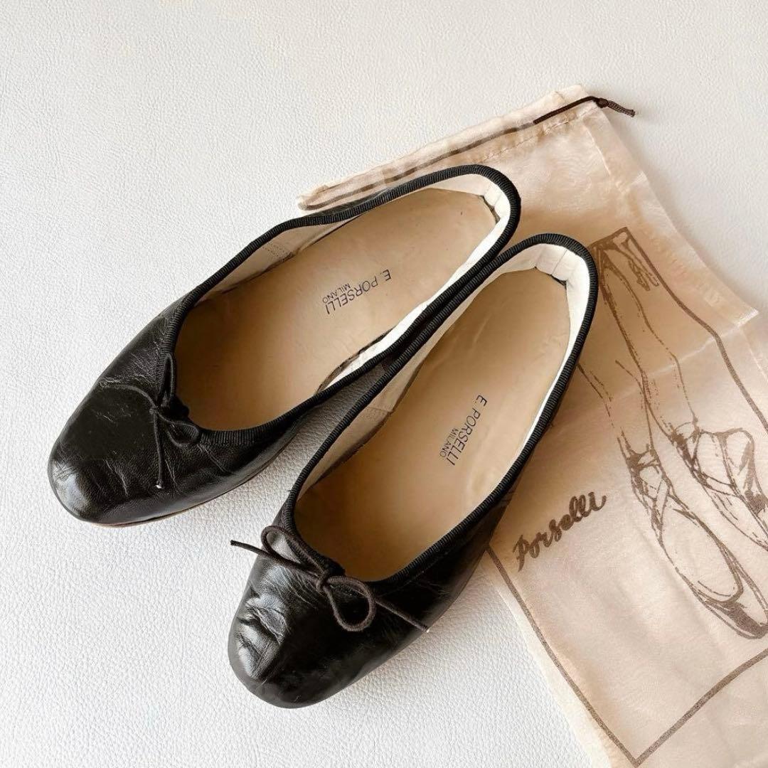 極美品✨ 保存袋付き✨PORSELLI バレエシューズ　38 ブラック