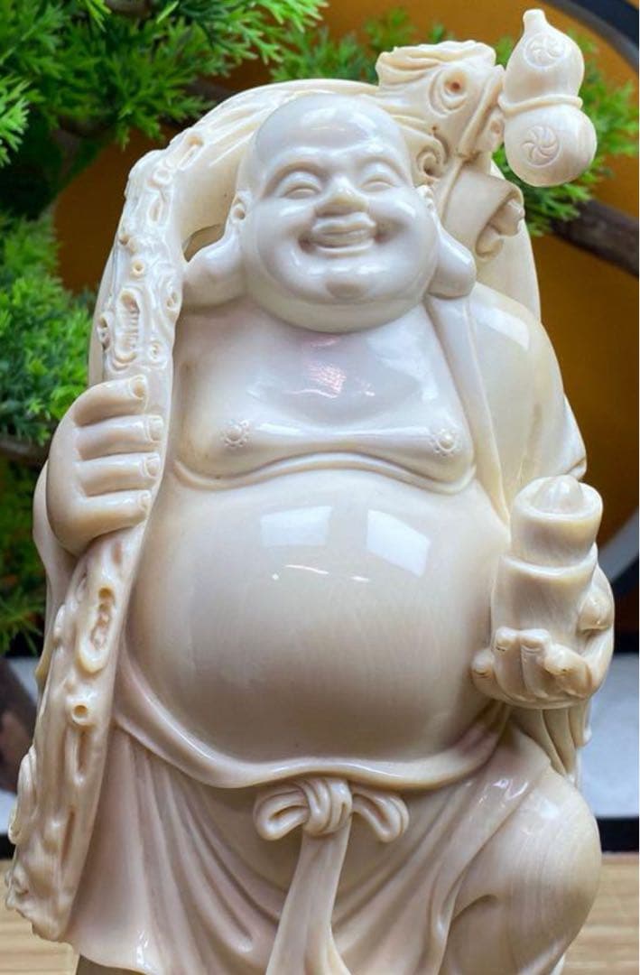 天然マンモス牙美しい手作り弥勒仏 置物