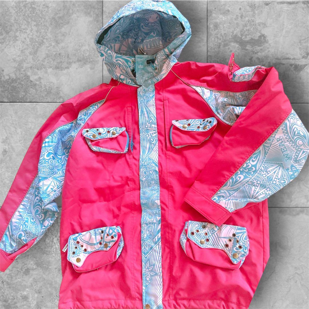 【希少】スノーウェア上下セット ユニセックス ペイズリー スキーウェア ピンク