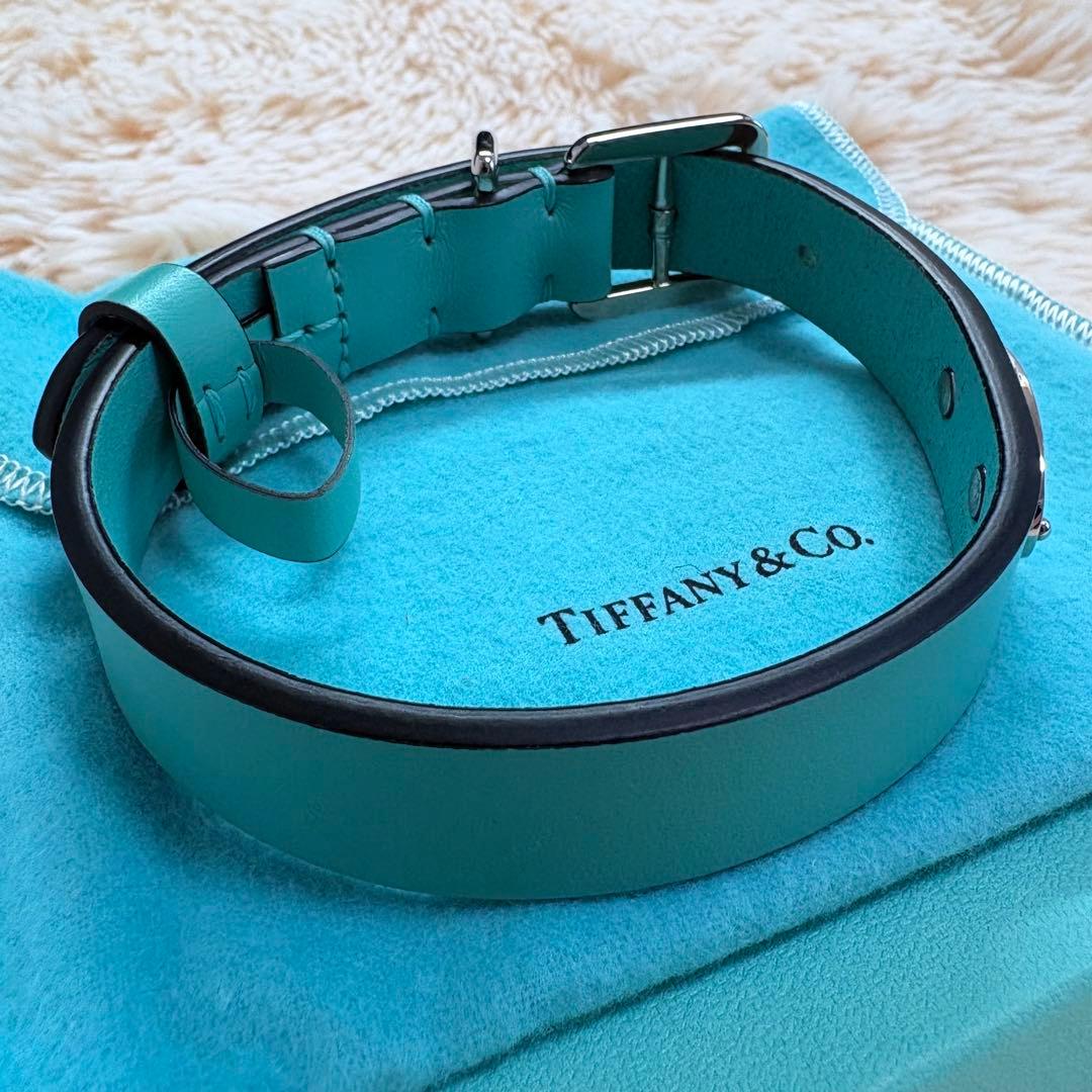 未使用級✨Tiffany レザー首輪 M プレート 金具 4段調整