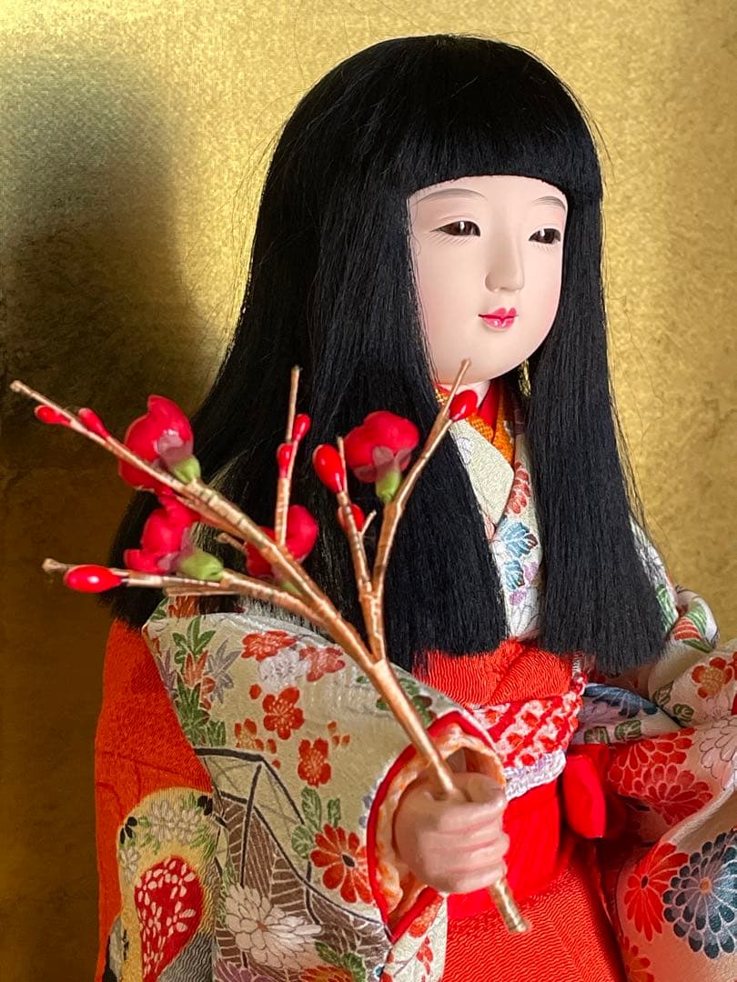 市松人形 早春製 黒髪 赤衣装