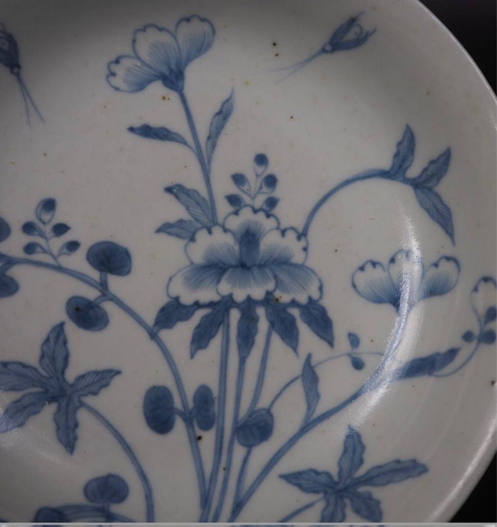 送料無料　『大明成化年製』古伊万里花虫文染付皿　希少