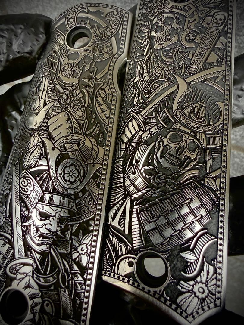 1911 用 グリップパネル／護手　スカルサムライデザイン　左右セット