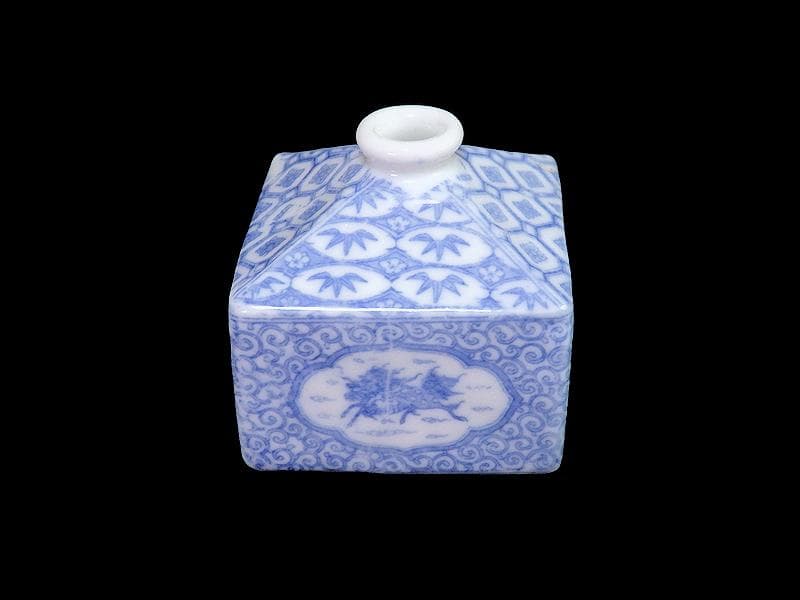 伊万里　瀬戸　染付　印判　鳳凰に麒麟の図　油壷　E416AS-fbko