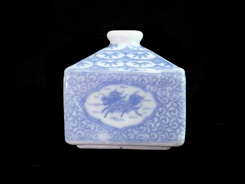 伊万里　瀬戸　染付　印判　鳳凰に麒麟の図　油壷　E416AS-fbko