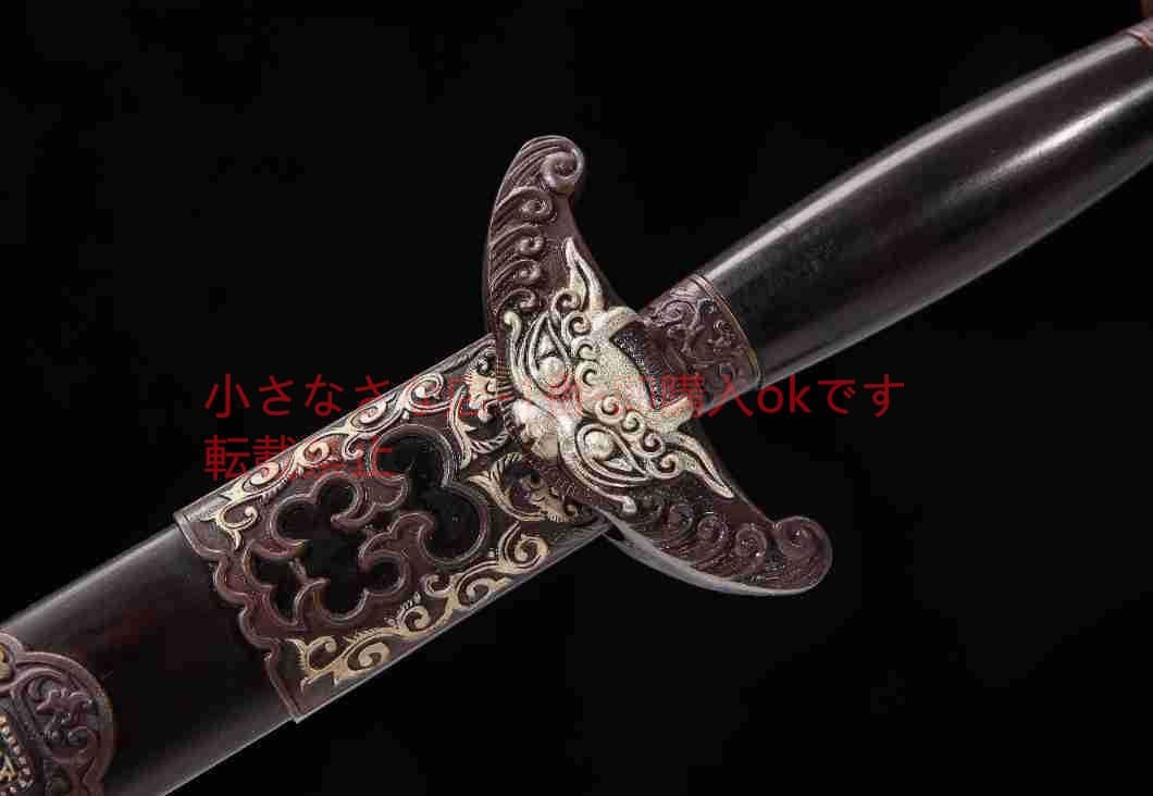 乾隆佩剣一級黒檀純銅鎏銀百錬模様鋼 古兵器 武具 刀装具 日本刀 模造刀 居合刀