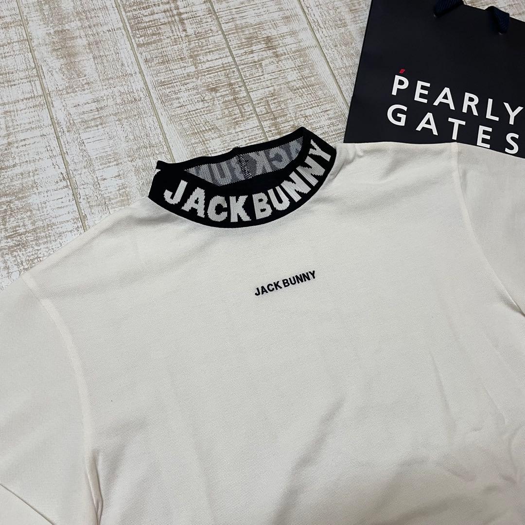 新品 ジャックバニー 長袖モックネック 襟ロゴ 鹿子 ホワイト Mサイズ（4）