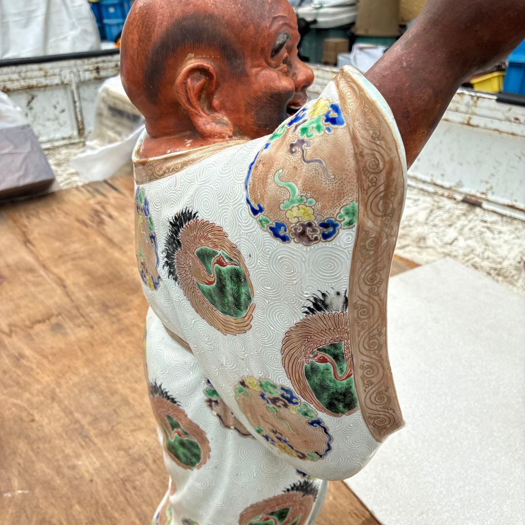 時代物布袋様、九谷焼、昭和レトロ色絵置物　美術品骨董品　縁起物、古美術品60cm