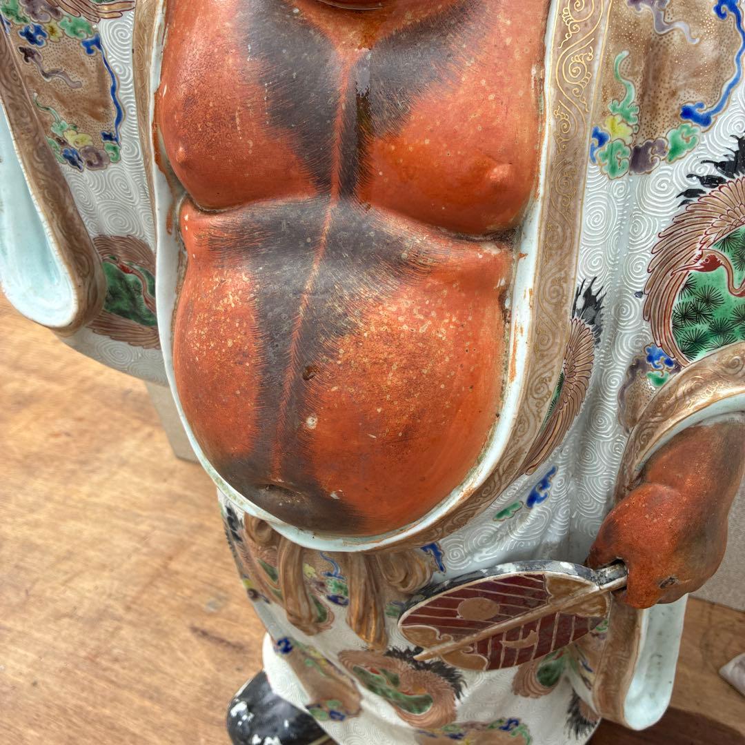 時代物布袋様、九谷焼、昭和レトロ色絵置物　美術品骨董品　縁起物、古美術品60cm