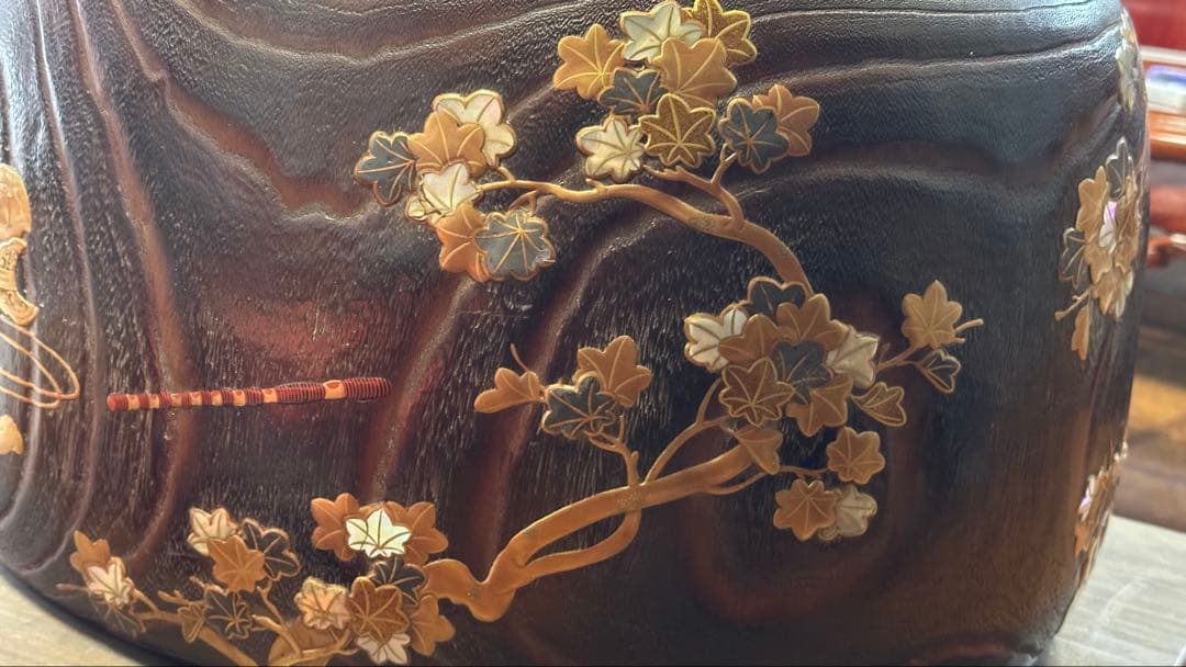 時代品　金蒔絵　螺鈿　高肉　桐火鉢