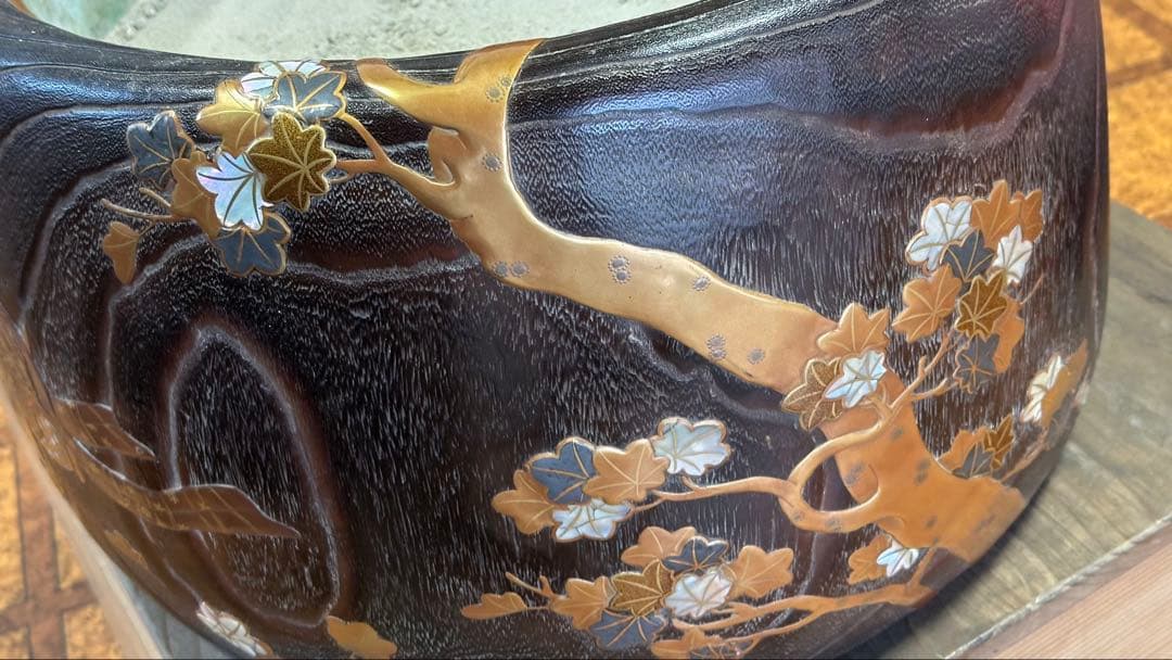 時代品　金蒔絵　螺鈿　高肉　桐火鉢