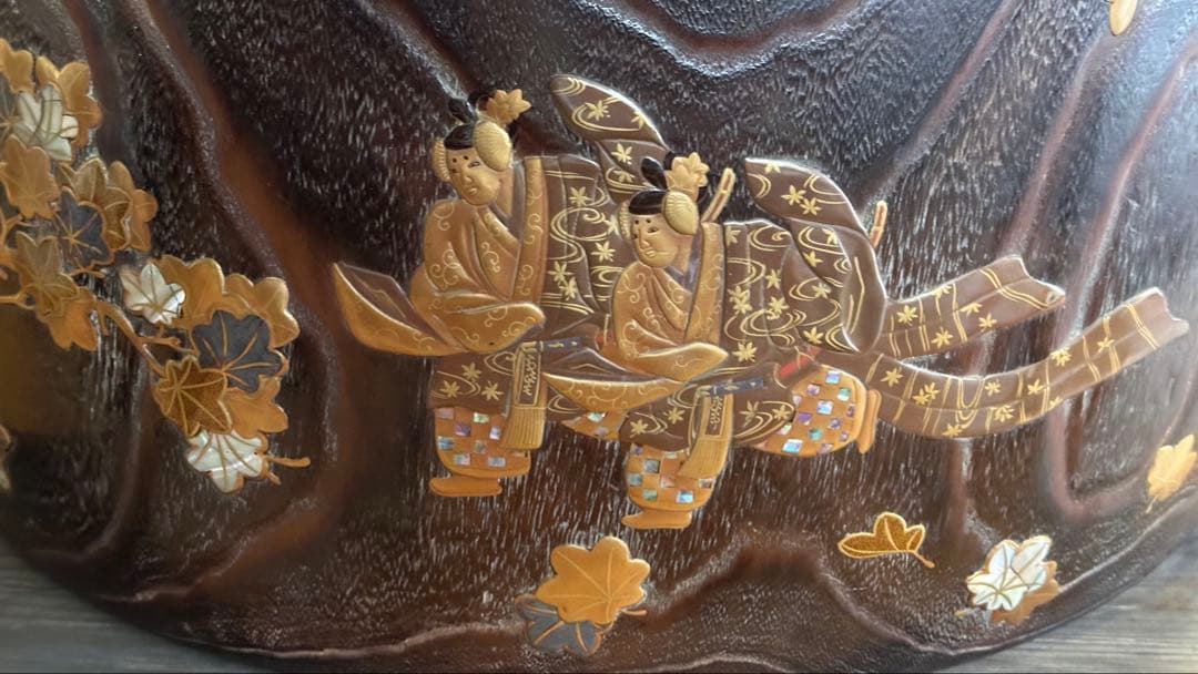 時代品　金蒔絵　螺鈿　高肉　桐火鉢