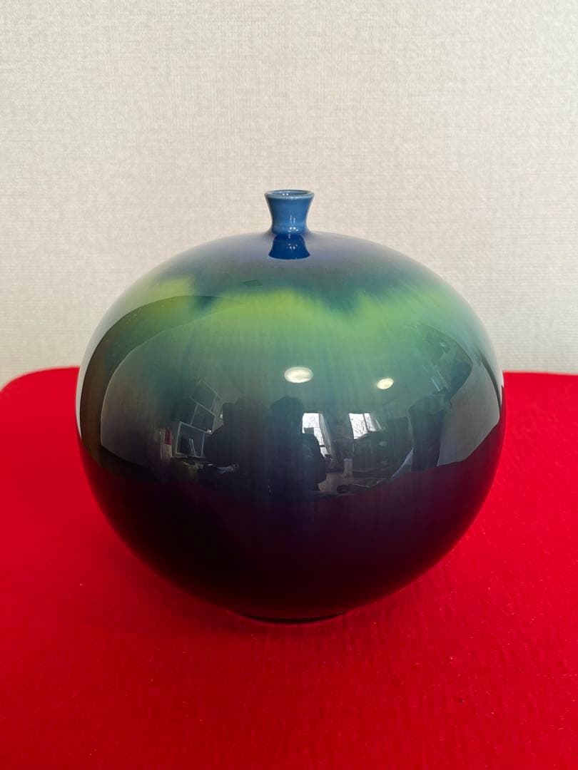 人間国宝 3代 徳田八十吉 碧明釉 壺 共箱 共布 陶歴付 管理T265