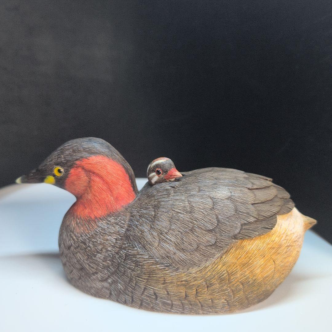 限定品　カイツブリ　木彫りの野鳥　バードカービング　野鳥彫刻