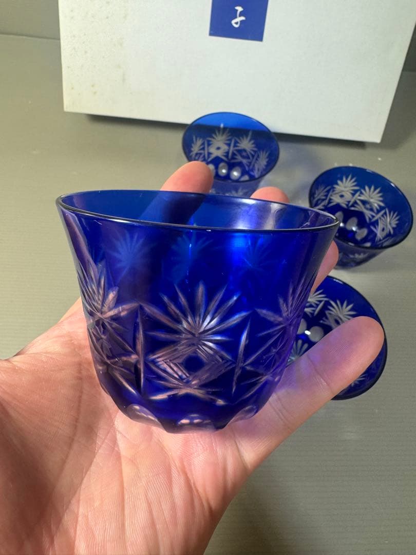 2544 藍切子　5客　未使用