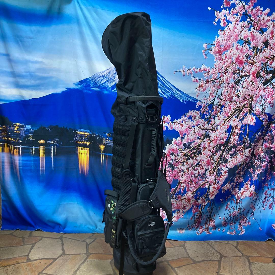 寶BU-1105 美品 ニューエラ スタンド式 キャディバッグ ブラック迷彩