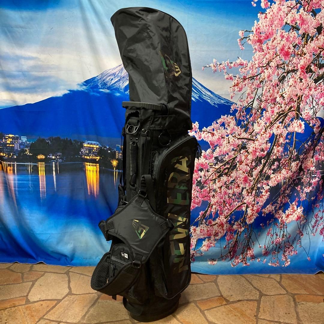 寶BU-1105 美品 ニューエラ スタンド式 キャディバッグ ブラック迷彩