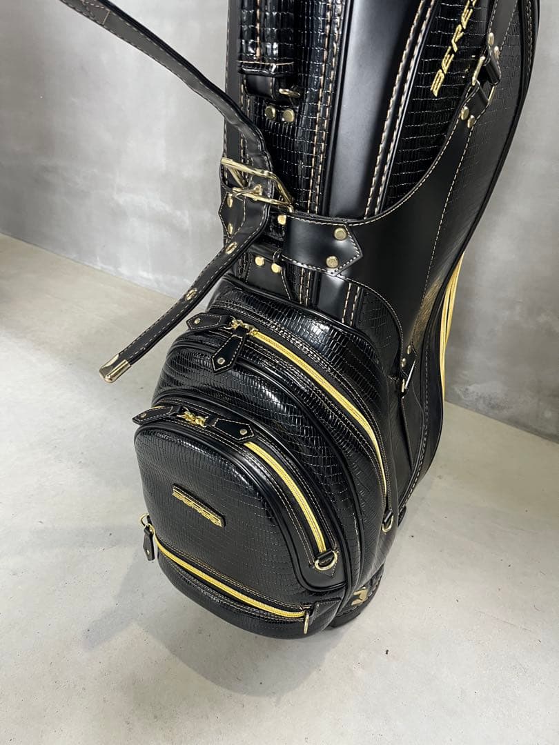 BERES ゴルフバッグ 黒/ゴールドクロコダイル風　本間ゴルフ