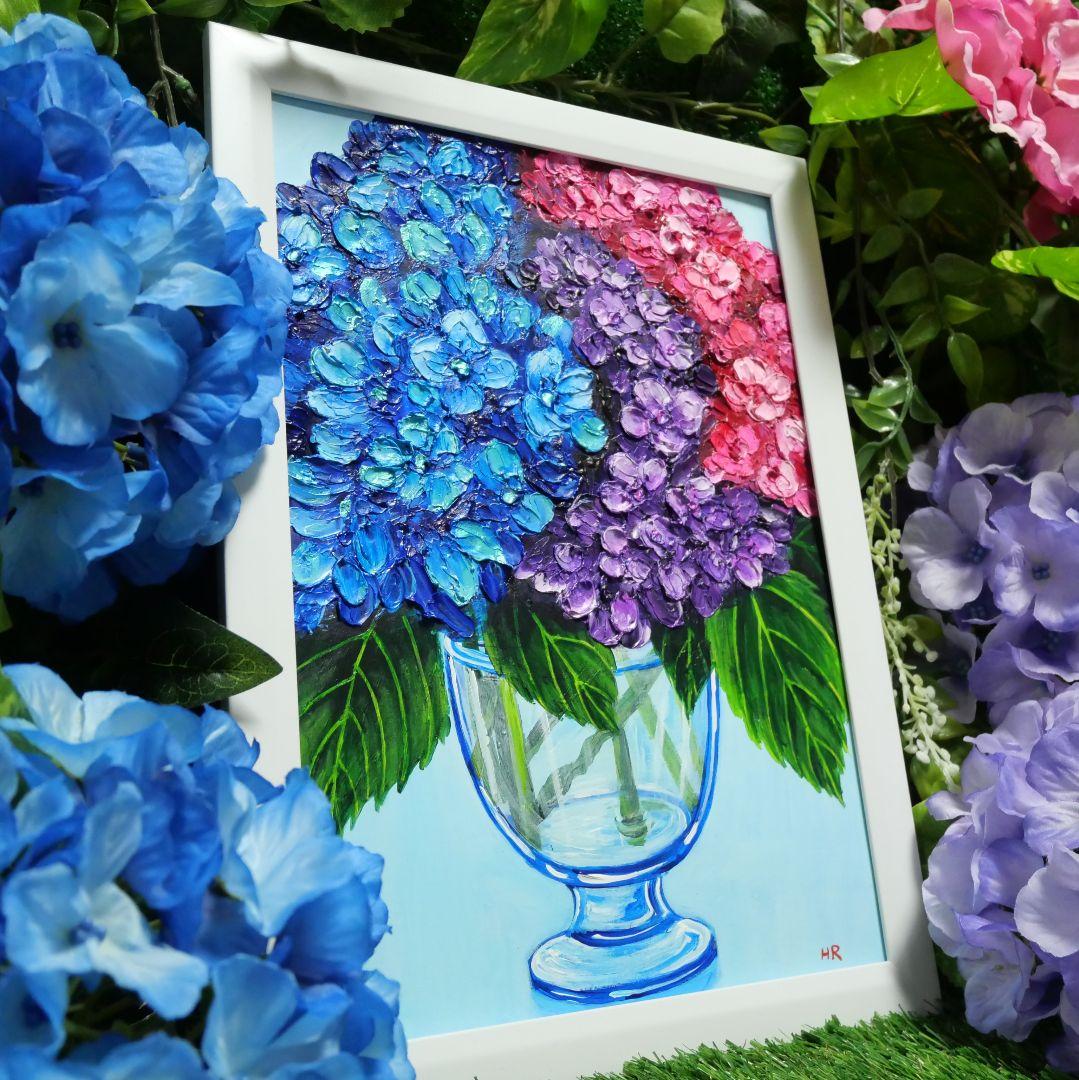 油絵 絵画 【アジサイの花】