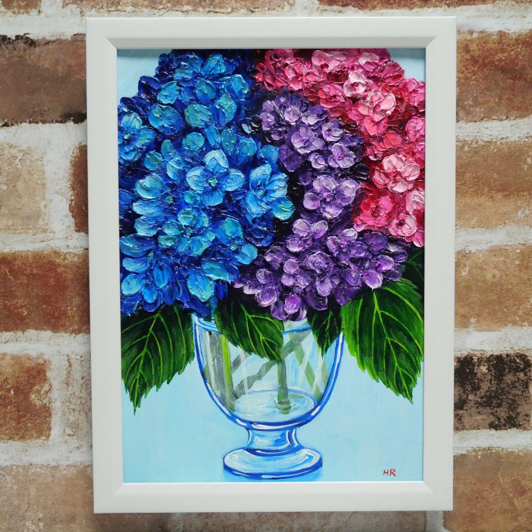 油絵 絵画 【アジサイの花】