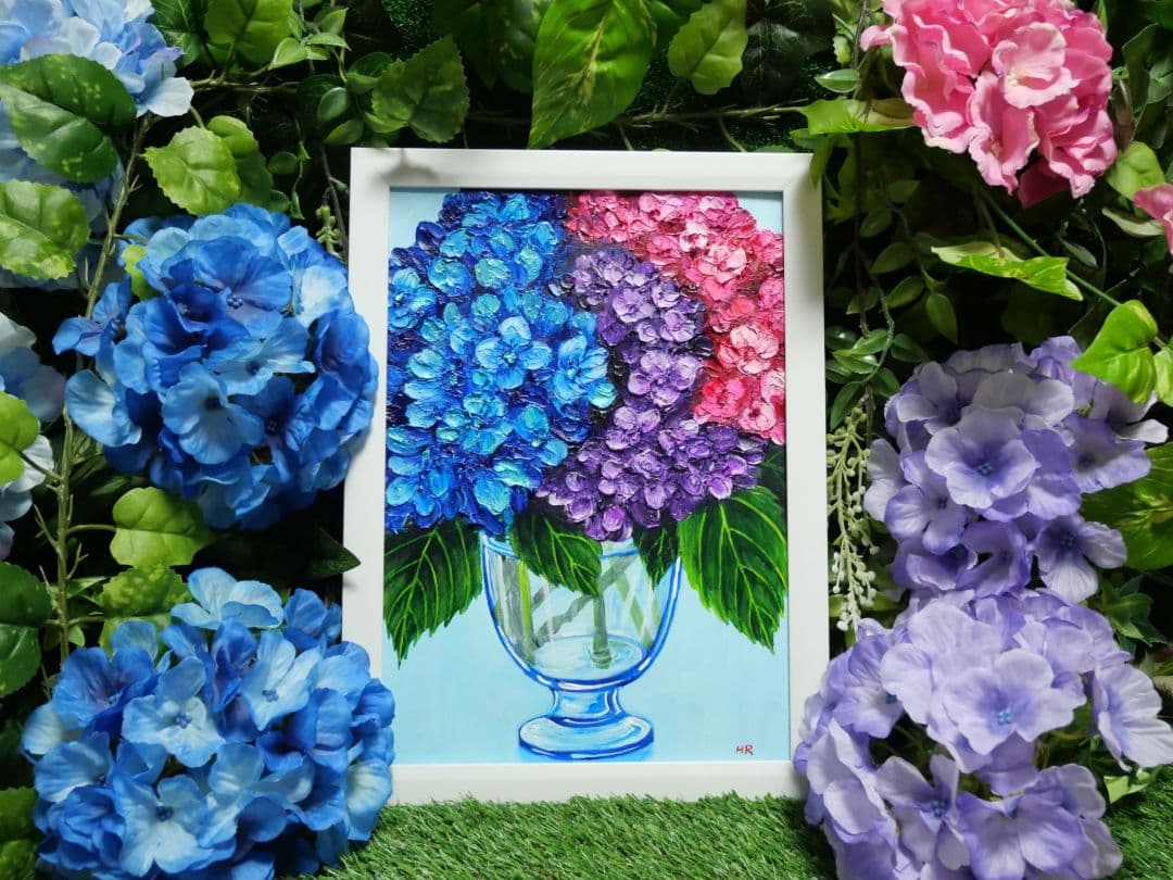 油絵 絵画 【アジサイの花】