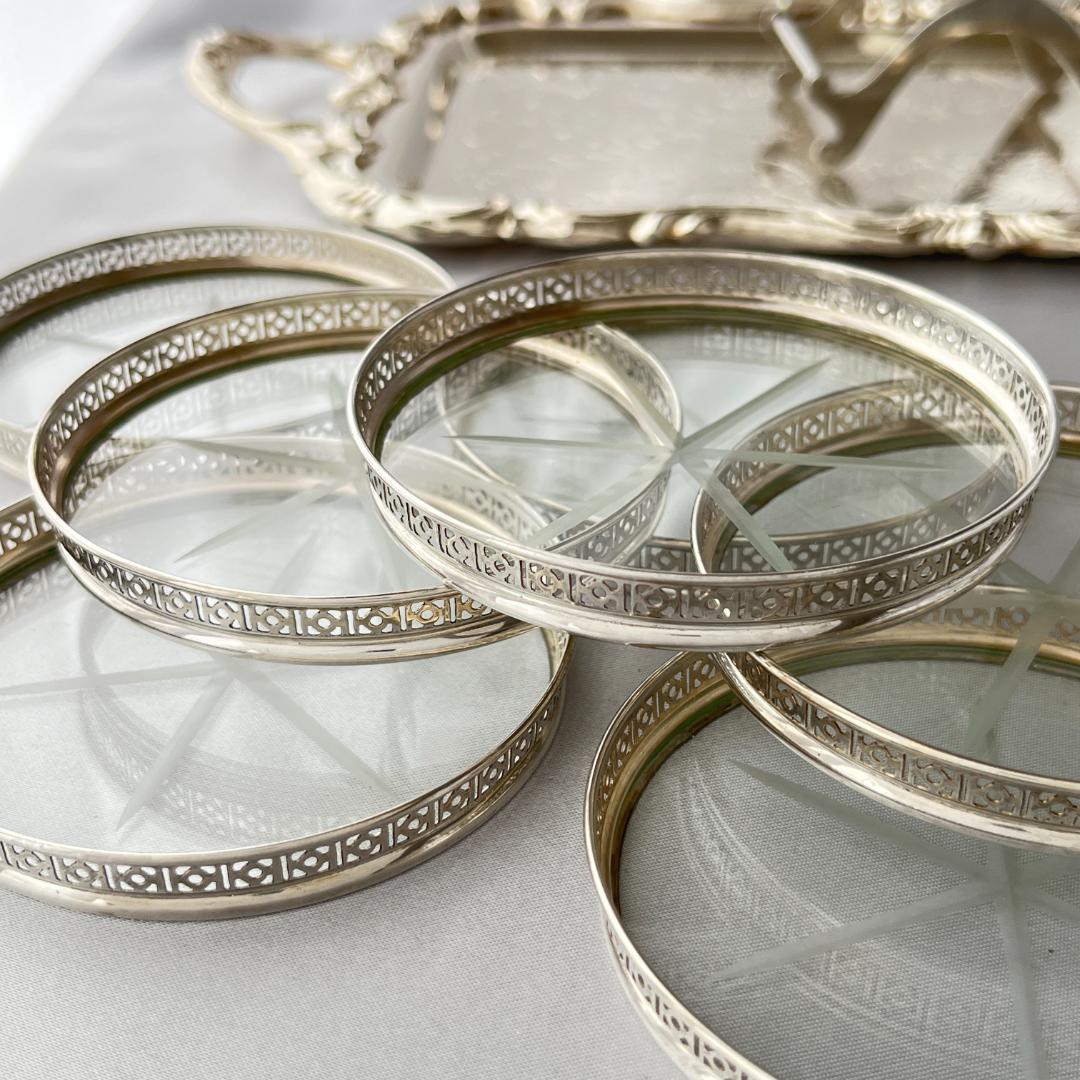 【Webster】ワイングラスコースター 8枚【純銀/ガラス】 ホルダー