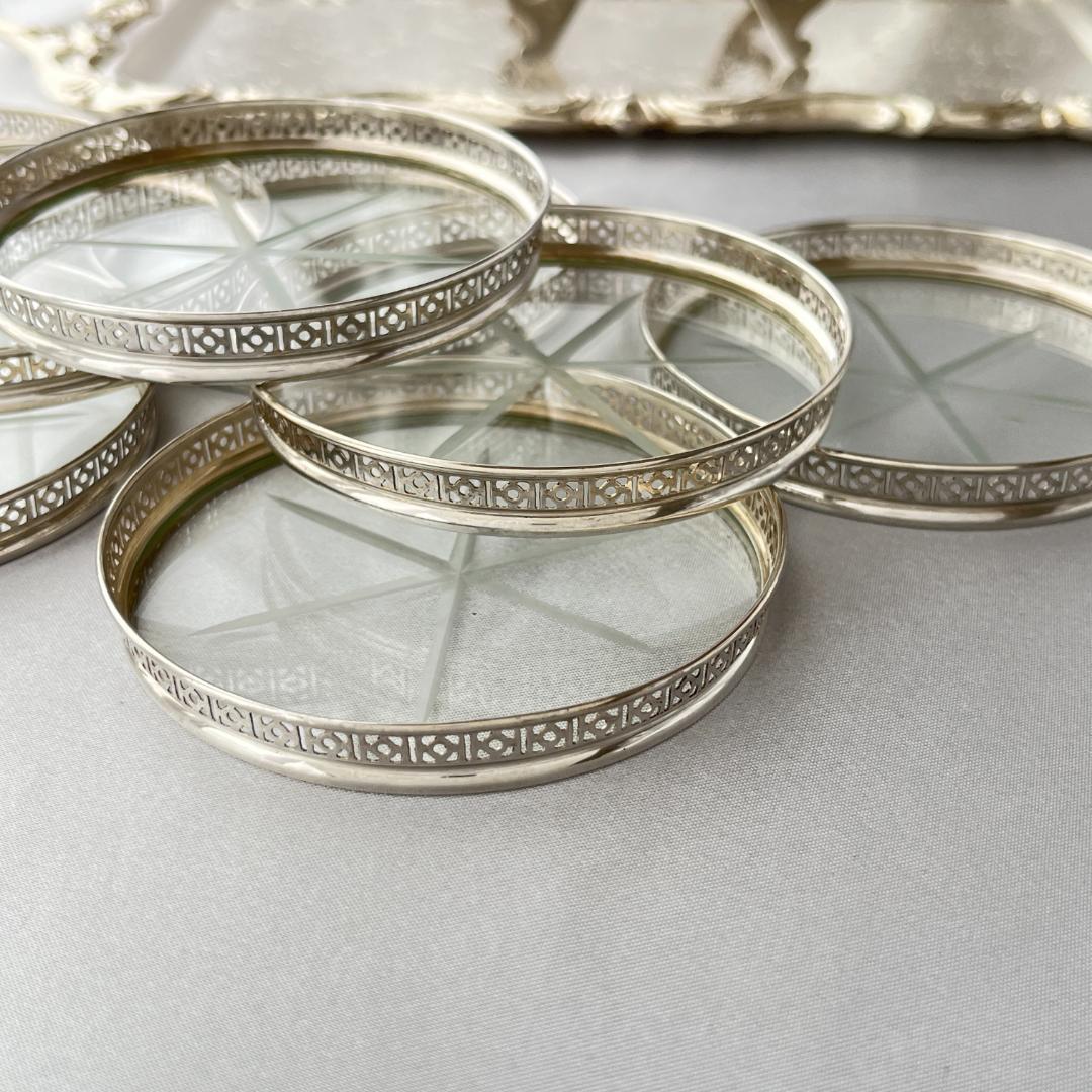 【Webster】ワイングラスコースター 8枚【純銀/ガラス】 ホルダー