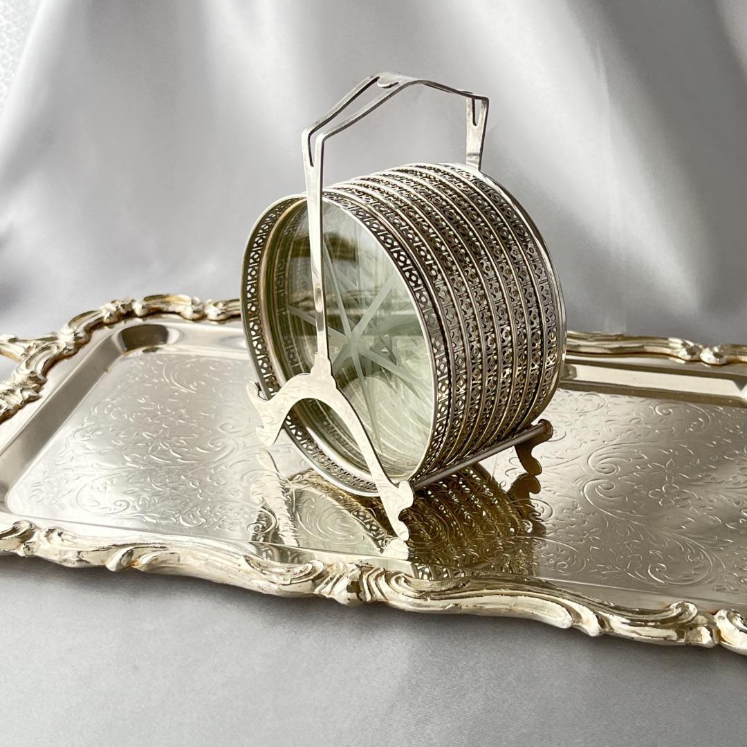 【Webster】ワイングラスコースター 8枚【純銀/ガラス】 ホルダー