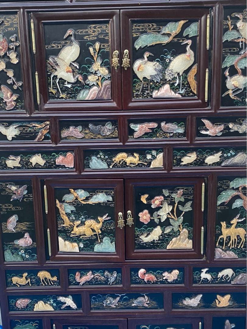 木製箪笥 時代 韓国伝統工芸 黒漆塗 螺鈿 宝石 箪笥 アンティーク　棚