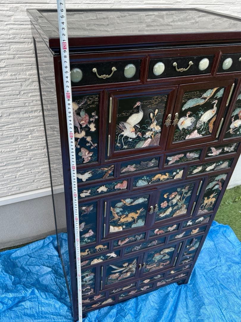 木製箪笥 時代 韓国伝統工芸 黒漆塗 螺鈿 宝石 箪笥 アンティーク　棚