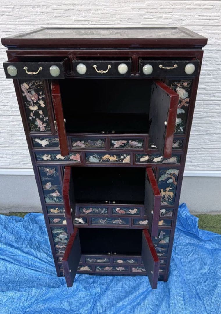 木製箪笥 時代 韓国伝統工芸 黒漆塗 螺鈿 宝石 箪笥 アンティーク　棚