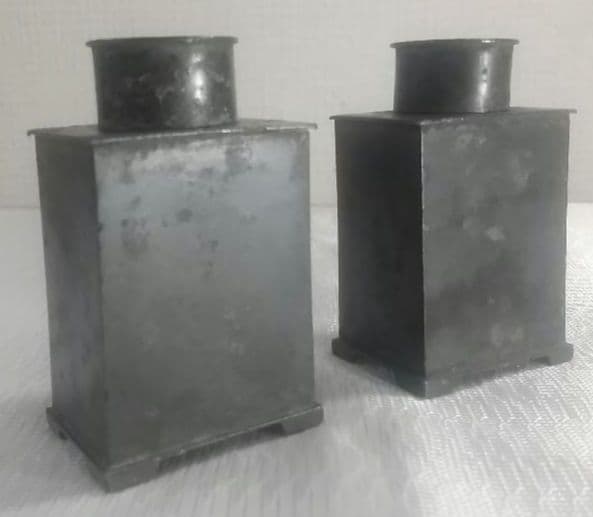 ま*ん様 【唐物 古錫 角型 茶心壺 壱双 點銅 尚古堂】中国古玩 茶壺 茶道具